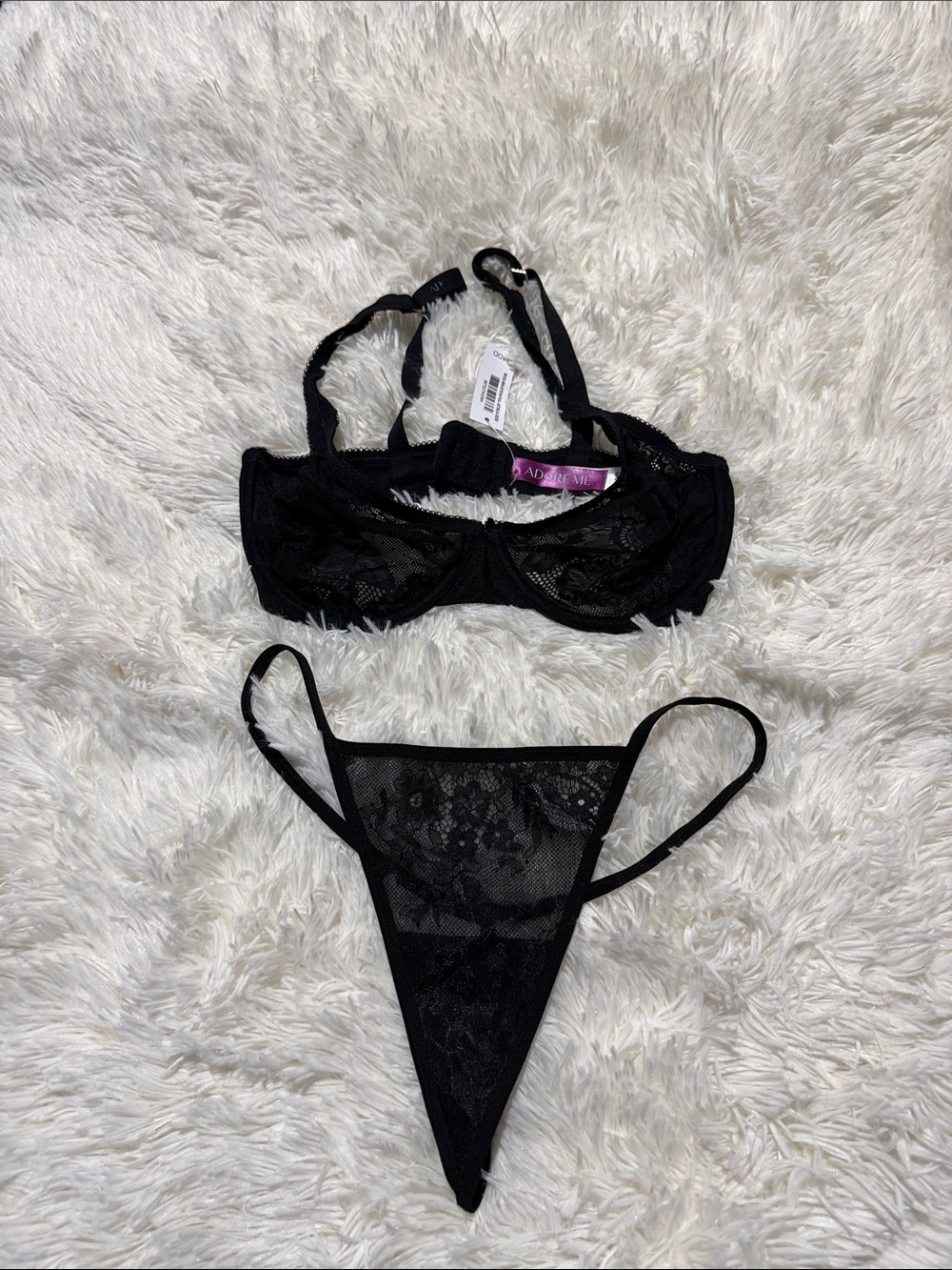 Adore Me Black Lace Underwire Bra & Thong Set